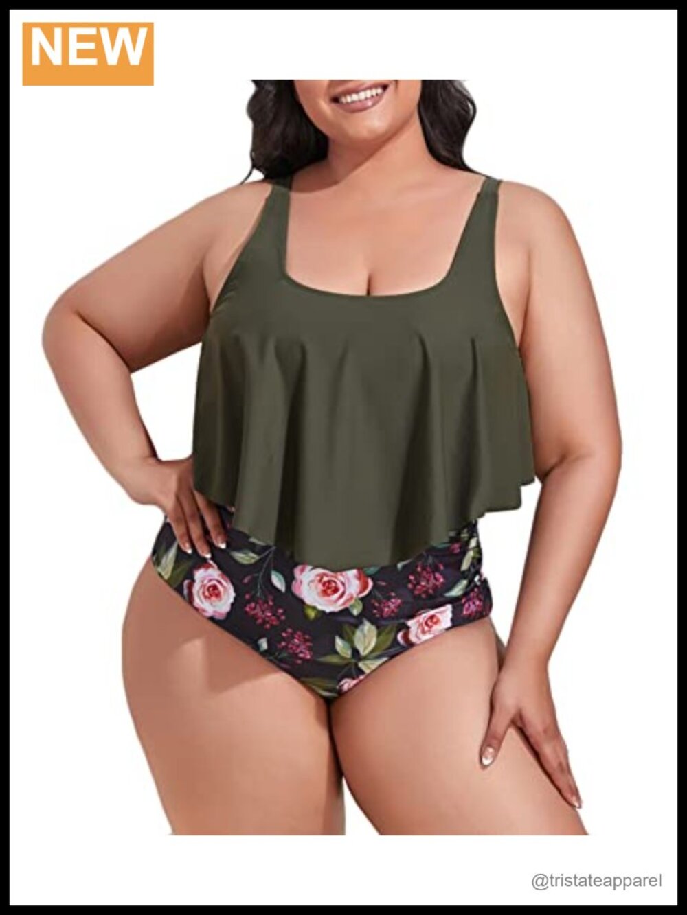 Plus Size Tankini Swimsuit Set High Waisted Tummy Control Two Piece